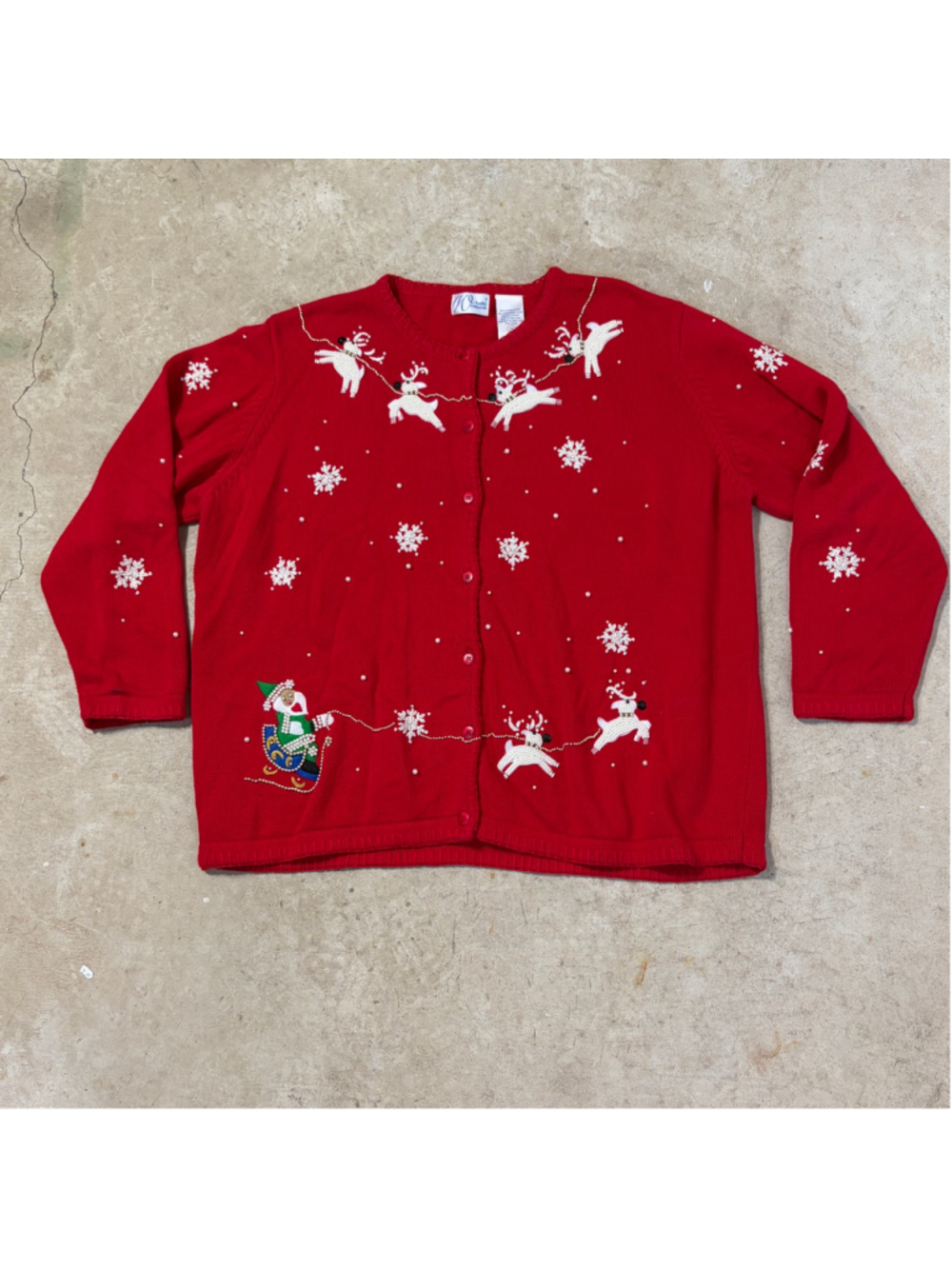 Vintage Christmas Cardigan Sweater Women’s Size 2X Red White Reindeer Snowflake